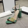 2022Classic High Heeled Sandals Party 100% Leather Women Dance Shoe Designer Sexiga klackar 10 cm Suede Lady Metal Belt Buckle Thick Heel Woman Shoes Stor storlek 34-42