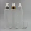 120 ml leere Frostglas-Sprühflasche mit feinem Nebel, 111 ml, nachfüllbarer runder Creme-Pumpspender aus Glas, Gold-Silber-Kragen mit Aluminium-Sprüher Dmjw