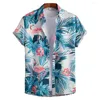 Herren-Freizeithemden, trendiges Herren-Hemd, schrumpffestes Hawaii-Revers, Dressing-Up-Vögel, Blätter, Druck, männlich