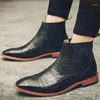 Botas moda homens tornozelo vestido formal sapatos de couro ocidental cowboy casual marrom preto