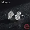 Stud Modian Sparkling Double Circle Ear Pins Classic 925 Sterling Silver Studörhängen för kvinnor Bröllopsuttalande smycken brincos yq231128