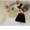 23ss skirt set kid sets kids designer clothes girls lapel Bubble sleeve logo printing short-sleeved shirt Elastic waist lattice half skirt suit baby clothes