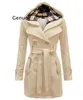 Blends Autumn Elegant Vintage Office Lady Women Overcoats Slim Plain Belt Girls Winter Gray Female Coats hooded doublebreasted 2XL 3XL