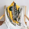 Scarves 90CM Silk Scarf Women Leopard Zebra Print Hand Painting Square Scarves Spain Echarpes Foulards Femme Wrap Bandana Large Hijab J230428