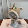 Enfant en bas âge enfants fleurs licorne chapeaux tricotés petits garçons filles stéréo peluche oreille bonnet automne hiver enfants polaire coupe-vent casquette chaude Z5630