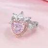 Queen Heart Pink Moissanite Diamond Pierścień 100% Real 925 Srebrny Party Wedding Pierścienie dla kobiet mężczyzn biżuterii zaręczyn