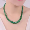 Choker naturlig grön chalcedony halsband runda pärlor torn gåva för mode kvinnor jades sten smycken