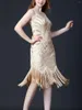 Casual Dresses Womens Vintage Retro Dress V Neck Sequins Beads Fringed Latin Dancewear Sleeveless Tassel For Dance Party