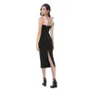 Casual Dresses Wholesale Dress Black Spaghetti Strap Stylish and Elegant Leisure Celebrity Boutique Party Bandage Dress (H2615)