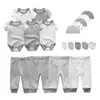 Pagliaccetti Cotone Solid Born Baby Set Unisex BodyPantaloniCappelliGuanti Ragazza Ragazzo Vestiti Manica corta Roupas de bebe 230427