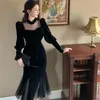 Casual Dresses Mermaid Sexy Velvet Dress French Autumn Winter Evenig Party Gown Retro Mesh Patchworker Chinese Qipao Vestidos