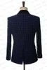 Costumes pour hommes 2023 bleu marine 3 pièces lin marié mariage hommes simple boutonnage Masculino Slim Fit points colorés loisirs costume de bal