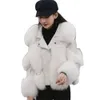 Mélanges de laine pour femmes vêtements de sortie d'hiver hauts chauds courts manteau de fourrure de renard imitation cuir pleine fourrure de renard veste de moto de luxe femmes 231127