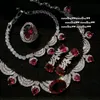 Bracelet Earrings Necklace 4pcs set Luxury Lab Ruby Gemstone Jewelry Sets for Women Wedding 14K White Gold Plated Trendy Ring Earring Necklace Bracelet 231127