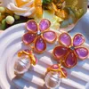 Boucles d'oreilles à clous en résine colorée fleur perle étoile de mer tulipe géométrique pour femmes bijoux 2023 Vintage mode 925 aiguilles en ruban