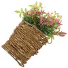 Decorative Flowers Pink Flower Basket Indoor Plants Hydrangea Potted Hanging Wall Wreath Rattan Artificial