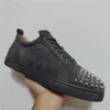 Ontwerper Casual schoenen te koop Rode zool lage top platte spikes flats zwart blauw grijs suède mannen vrouwen prom bruiloft schoenen sneakers met stofzak EU 36-46 19