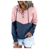 Sweat à capuche à manches longues pour femmes, avec poche, pull avec cordon de serrage, haut boutonné, surdimensionné, Sudaderas # H