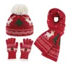 Scarves Christmas Women Winter Woolen Hat Scarf Glove Three-Piece Thicken Mesh Plaid Elastic Bonnet Mittens Long Scarf Outdoor 231128