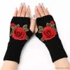 Children's Mittens New Autumn Winter Women's Short Fashion Embroidered Flower Gloves Knitted Wool Sleeves Warm Mittens Fingerless Gloves Women