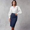 Women's Blouses Women Autumn And Winter Puff Sleeve Large Lapel Navy Style Button-front White Shirt