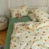 Bettwäsche-Sets im koreanischen Stil, cremefarben, Kirsche, niedlich, für Twin-Queen-Size-Betten, Bettbezug, flaches Bettlaken, Polyester, für Jungen und Mädchen, Leinenvaiduryd