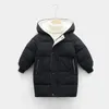 Down Coat Winter Children's Padded Jacket Midlength Baby for Boys and Girls Solid Color Casual Hooded Cardigan 231128