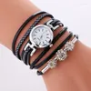 Armbandsur grossistkvinnor Big Rhinestone Watches Long Wrap Leather Wrist Lady Quartz