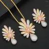 Halsbandörhängen Set Godki Noble Gorgeous Luxury Pendant Flowers Dingle Jewelry for Women Bridal Wedding