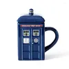 Mugs Creative Vintage British Kiosk Mug with Lid Ceramic Cup Phone Booth Novelty Coffee