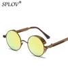 Solglasögon vintage runda polariserade retro steampunk solglasögon för män kvinnor liten metallcirkel som kör UV400