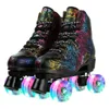 Inline Roller Skates Flash 4 Wheels Shoes Black Artificial Leather Adult Double Row Quad Sneakers Outdoor Indoor Sport 231128