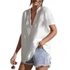 Blusas de mujer Blusa de verano Color sólido Suelto Escote en V Manga corta de corte bajo Camisa de señora Jersey Cómodo Suave Top de mujer Ropa femenina