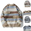 Мужские свитера, разноцветные полосатые мужские свитера, стильный вязаный мягкий теплый пуловер с круглым вырезом и контрастом на осень-зиму