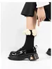 Scarpe eleganti Mocassini con plateau Stile college britannico Suola spessa Punta tonda nera Scarpe da donna singole di marca di lusso