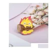 Acessórios dos desenhos animados calcifer log duro esmalte pino estúdio ghibli fogo broche entrega gota bebê crianças produtos para maternidade dhouy