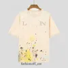 2023 Designer Luxe Lanvin Chemise Classique Peint À La Main Graffiti Moucheté T-shirt À Manches Courtes Pour Hommes Et Femmes Tendance Lâche Confortable 43