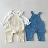 Rompers Children Clothes Suit Infant Baby Girls Clothing Set Long Sleeve Embroidered ShirtDenim Jumpsuit Autumn Spring 230427