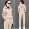 Women's Two Piece Pants Woemn Winter Cozy Clothes Women Tracksuit Stylish With Hooded Coat Drawstring Plush