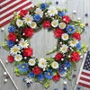 Decorative Flowers 15.75 Inch American Patriotic Wreath For Front Door Fourth Of July Independence Day Red White And Blue Rose