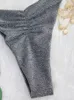 Costumi da bagno da donna Set bikini grigio lucido da donna 2023 In lusso ritagliato Costume da bagno perizoma da spiaggia Mini Micro Biquini 231127