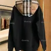 Men's Hoodies Sweatshirts Plaid Hooded Pullover Solid Color Stitching Casual Drawstring Kangaroo Pocket Female Jacket 910