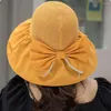 Wide Brim Hats Outdoor Foldable Bow Storage Bag Travel Solid Color Large Beach Cap Bucket Hat Fisherman Bowknot Sun