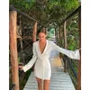 Casual Dresses Sexy Satin Long Sleeve Shirt Dress Women Summer V Neck Waist Lace Mini Elegant Ladies Solid Vestidos2023