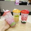 Su Şişeleri Yaz Soğuk İçecek Buz Kupası Yaratıcı Basit Çift Katmanlı Plastik Meyve Şekli Straw Cup Öğrenci İçme Kupası Arkadaşlar için 230428