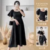 Umstandskleider 929 # Sommer Korean Fashion Schwarz Umstands Midikleid Elegant A Line Slim Kleidung für Schwangere Perlen Schwangerschaft 230428