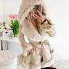 Jackets PU Leather Long Jackets Women Fashion Tie Belt Waist Coats Women Elegant Side Pockets Faux Fur Jackets Female Ladies Noble Coat