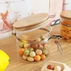 Storage Bottles Stainless Steel Buckle Glass Jars With Bamboo Lid Food Sealed Candy Grains Kitchen Container