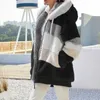 Jaquetas femininas jaqueta oversized para mulheres outono inverno quente bolso de pelúcia com capuz streetwear solto senhora outerwear casaco roupas femininas 231128