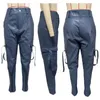 Damen-Hosen, Motorrad-Arbeitskleidungs-Stil, stilvoll, Kunstleder, Bleistift, hohe Taille, schmale Passform, mehrere Taschen, trendig für A